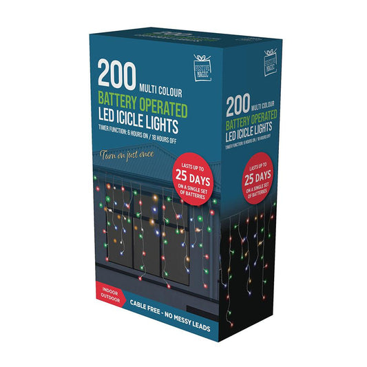 200 Multi Colour Battery Operated LED ICICLE Lights with Timer Function