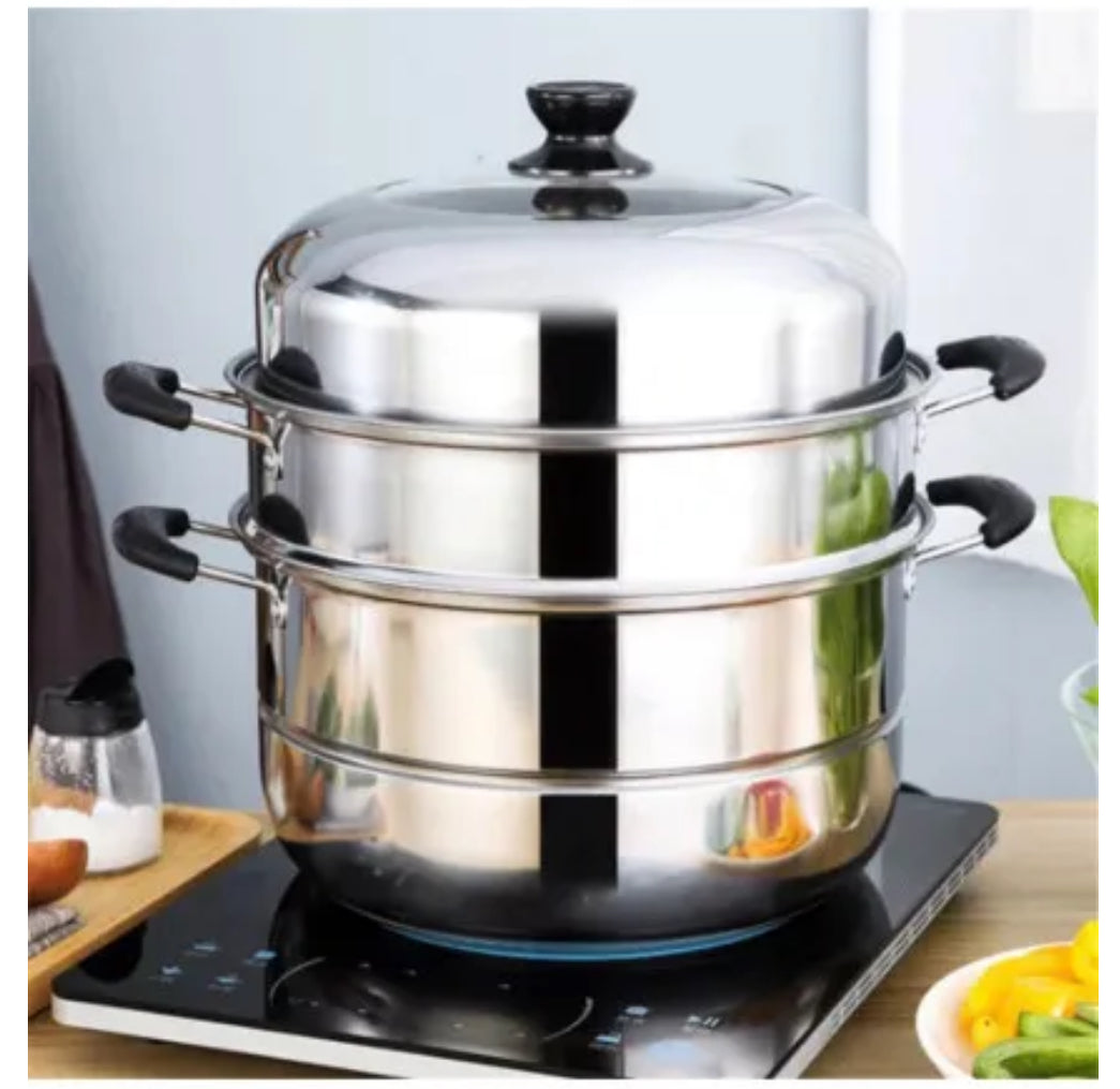 THREE-LAYER 32CM LARGE STEAMER, THICKENED STAINLESS STEEL