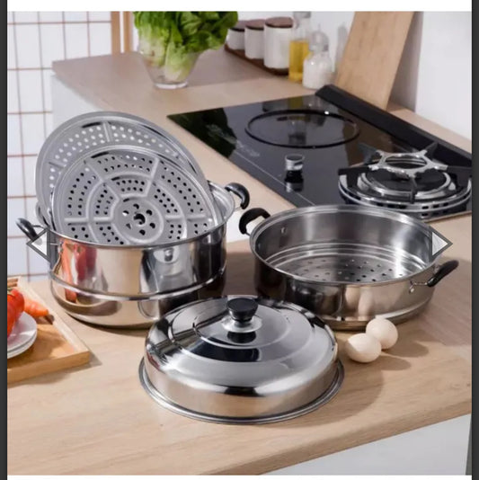 THREE-LAYER 32CM LARGE STEAMER, THICKENED STAINLESS STEEL