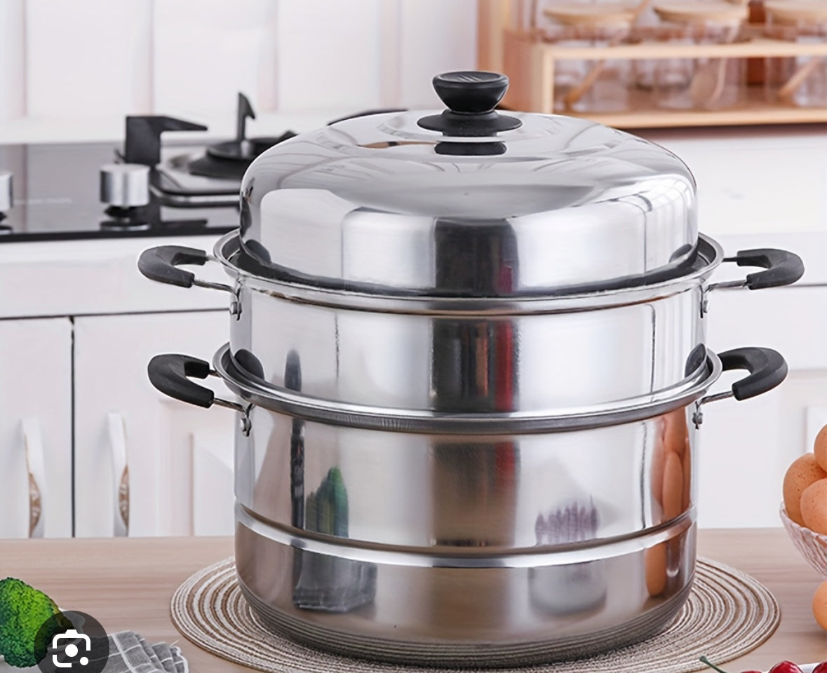 THREE-LAYER 28CM LARGE STEAMER, THICKENED STAINLESS STEEL