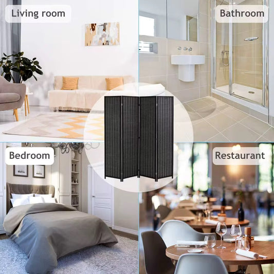 Room Divider Handcrafted With Wooden Frame - Black