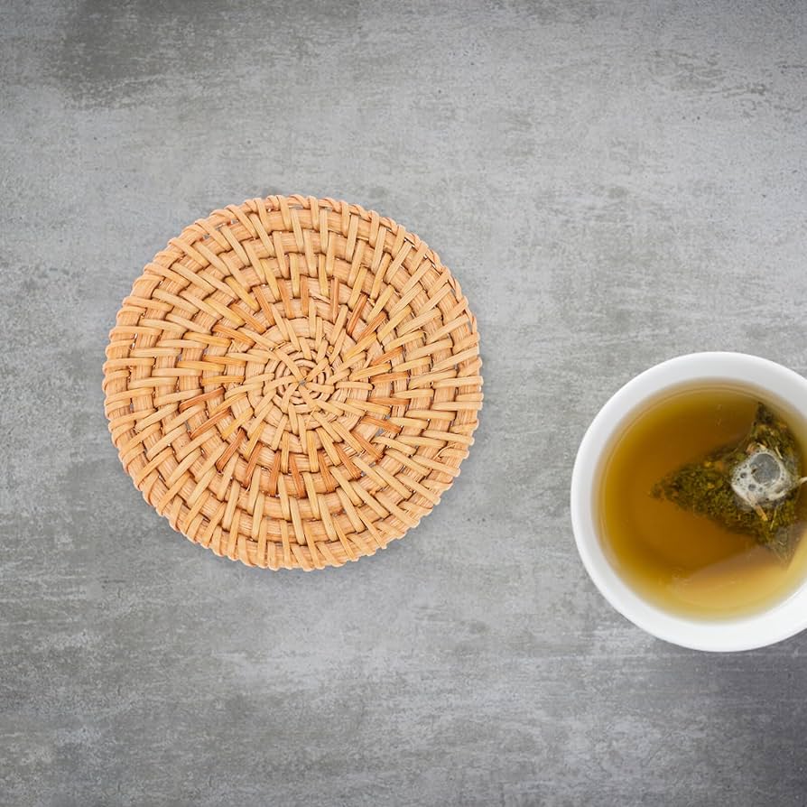 Natural Rattan Woven Holder Reusable for Dining Tables and Office Desks for Tea Cups and Bowls