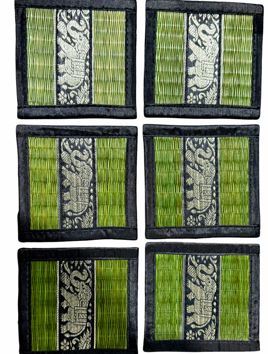 Elegant Thai Coasters Place Set 6 Piece with Elephant Pattern Gold