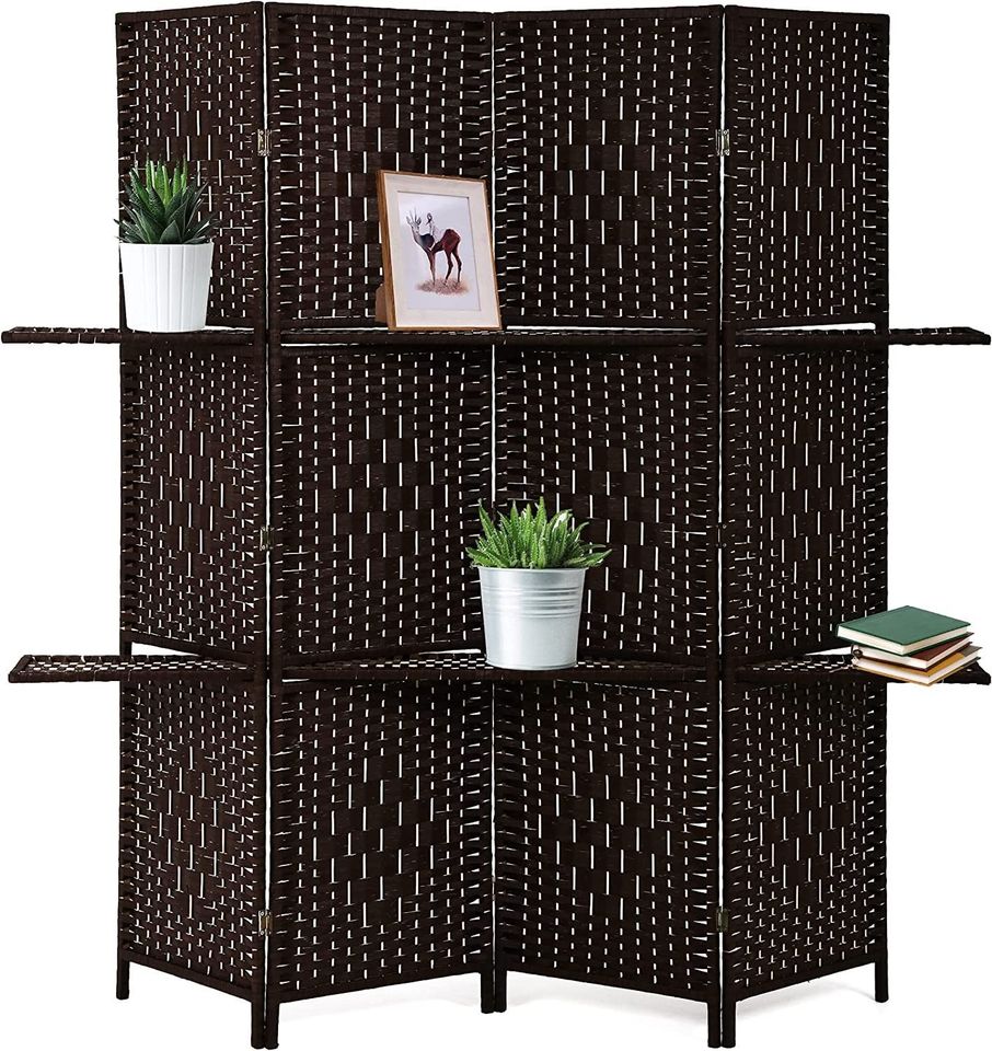 Room Divider 4 Panel With Shelves - Brown(180cm x 180cm)