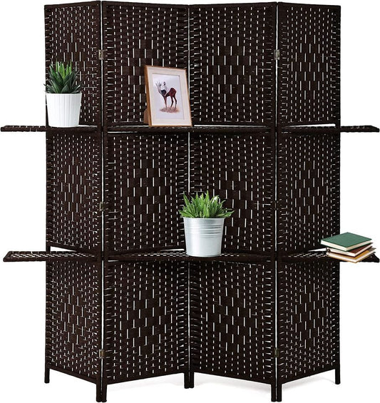 Room Divider 4 Panel With Shelves - Brown(180cm x 180cm)