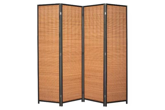 Room Divider Hand Crafted With Wooden Frame - Brown