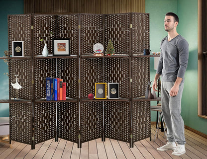 6 Panel Wood Room Dividers with Shelves Folding Privacy Screens Portable Partition Screen