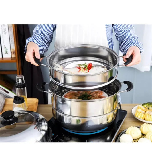 3 layer Stainless Steel Steamer - 30cm ( Thickened Steel)