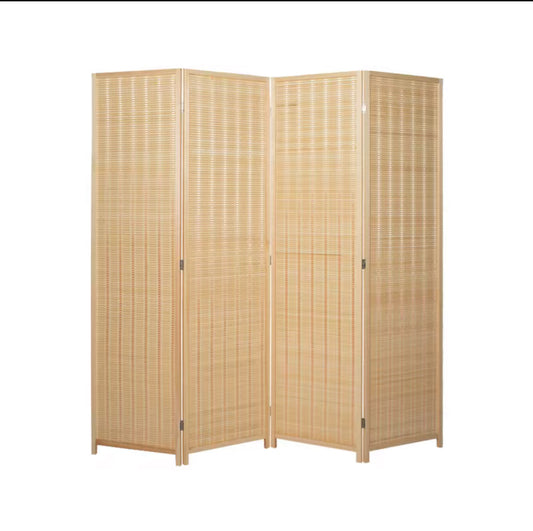 Room Divider Hand Crafted With Wooden Frame - Beige