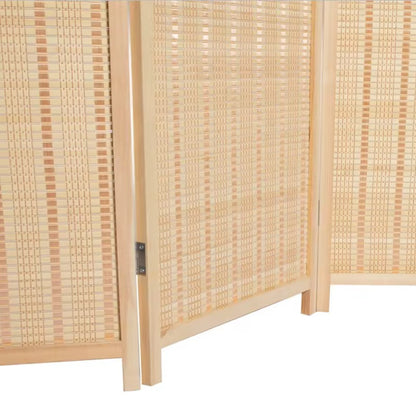 Room Divider Hand Crafted With Wooden Frame - Beige
