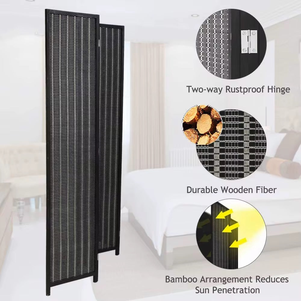 Room Divider Handcrafted With Wooden Frame - Black