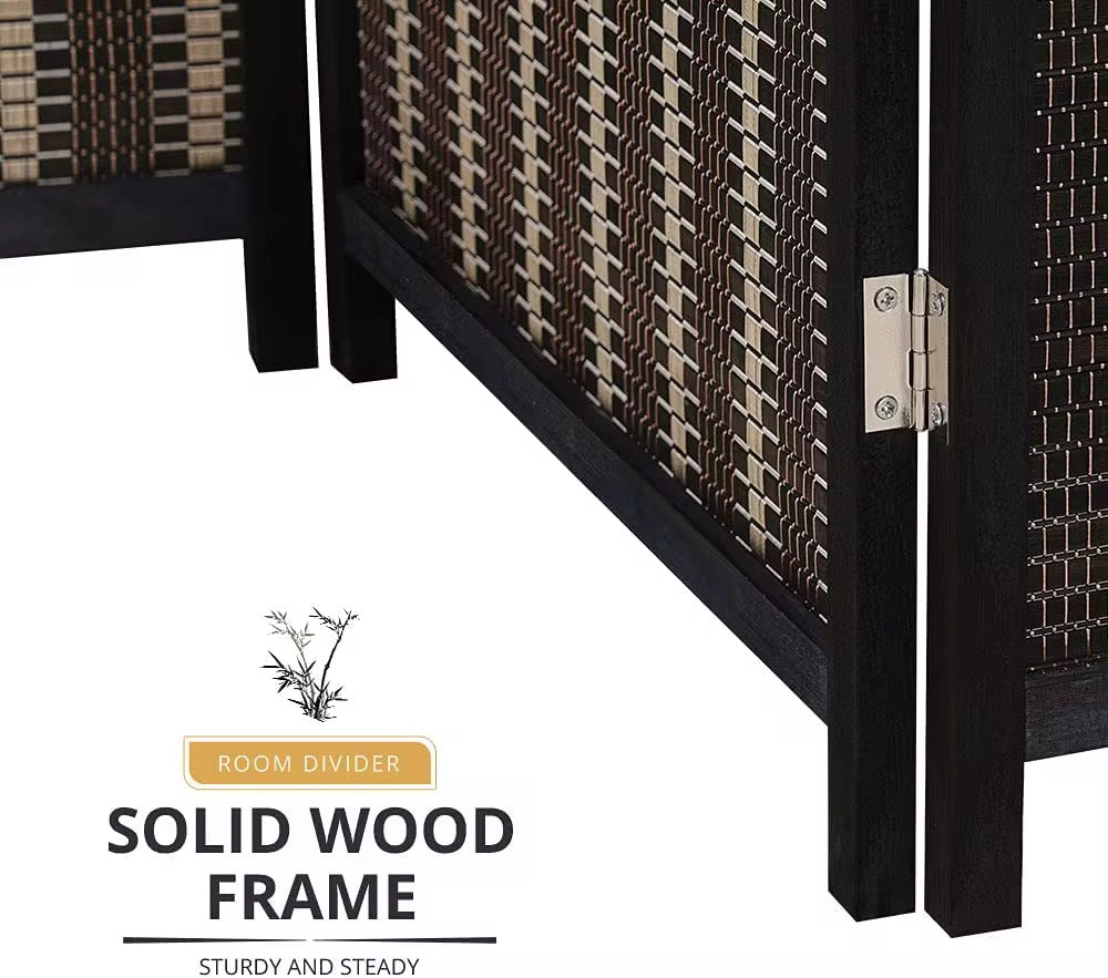 Room Divider Handcrafted With Wooden Frame - Black