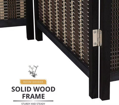 Room Divider Handcrafted With Wooden Frame - Black