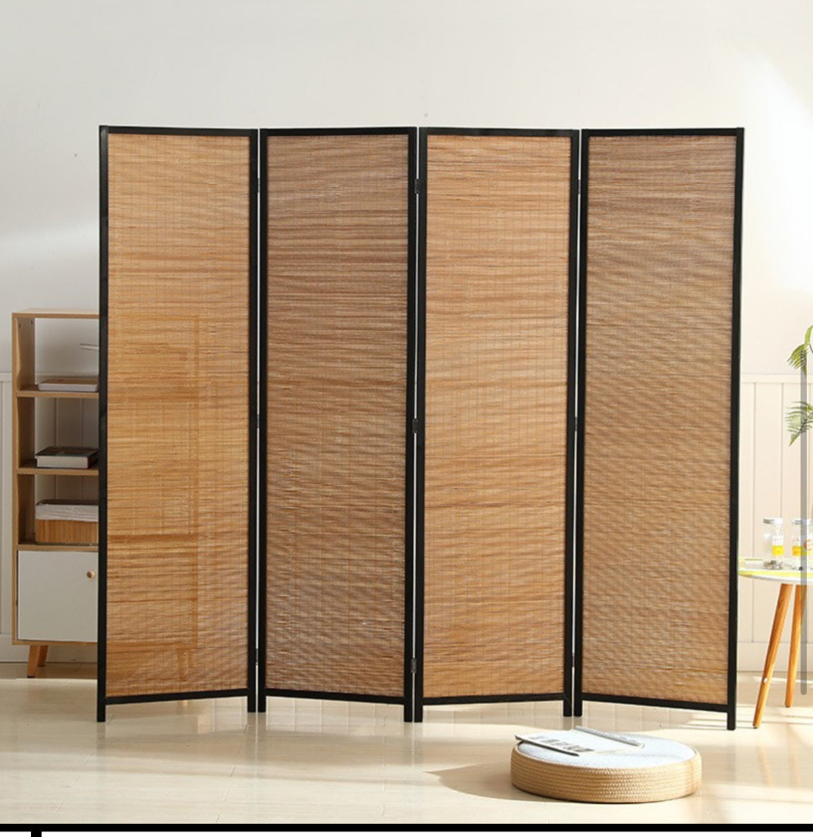Room Divider Hand Crafted With Wooden Frame - Brown