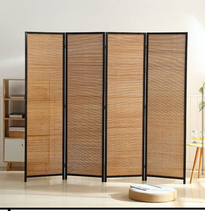 Room Divider Hand Crafted With Wooden Frame - Brown