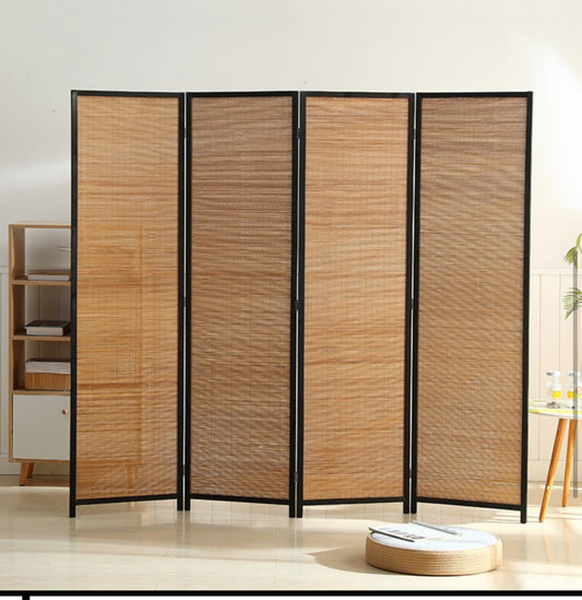 Room Divider Hand Crafted With Wooden Frame - Brown