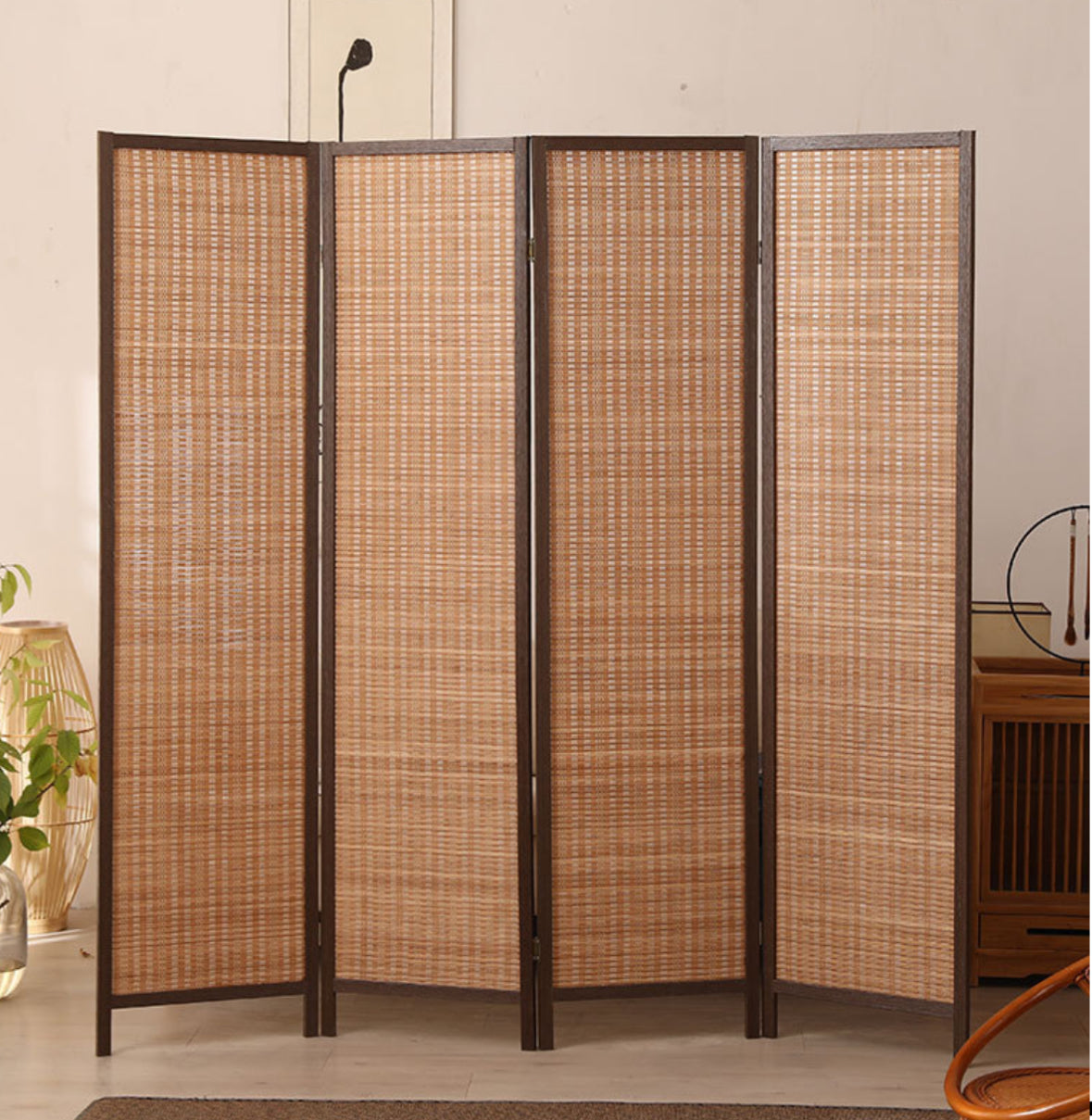 Room Divider Hand Crafted With Wooden Frame - Dark Brown