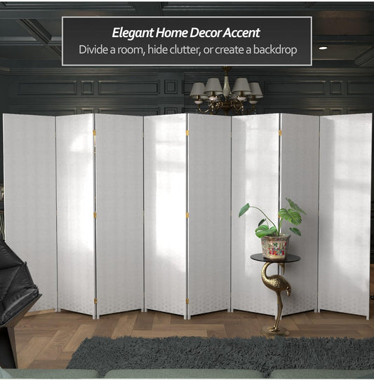 Room divider bamboo - Full White - 8 Panel - 180cm x 400cm