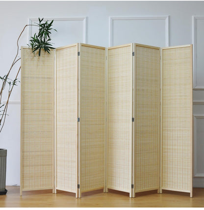 Room Divider Hand Crafted With Wooden Frame - Beige - 180cm x 270cm