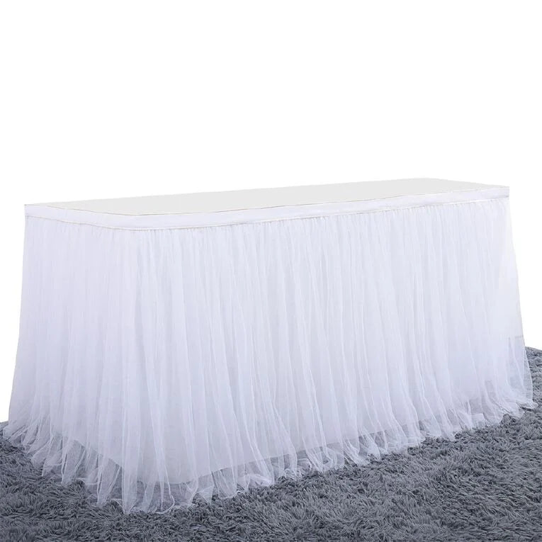 Table Skirt White With Net - 77cm x 330cm