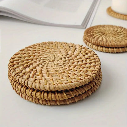 Natural Rattan Woven Holder Reusable for Dining Tables and Office Desks for Tea Cups and Bowls