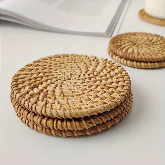 Natural Rattan Woven Holder Reusable for Dining Tables and Office Desks for Tea Cups and Bowls