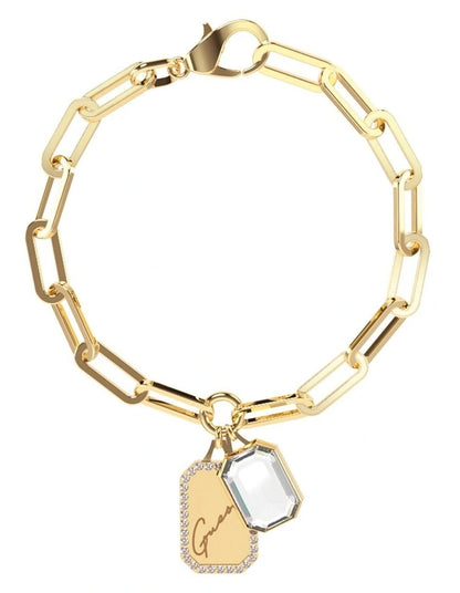 Guess Jewellery 'Crystal Tag' Necklace long chain in gold tone featuring a Gold Tag