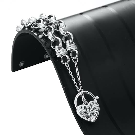 BELCHER CHAIN HEART ANTIQUE PADLOCK WOMENS SOLID LONG NECKLACE