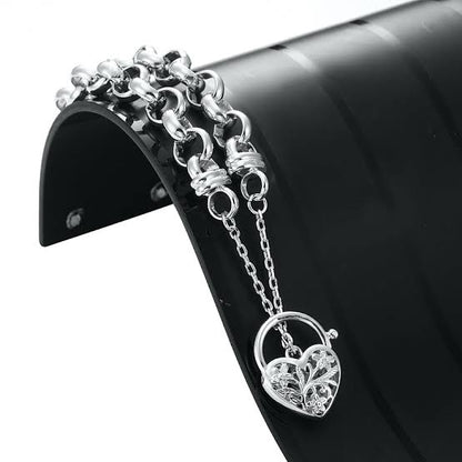 BELCHER CHAIN HEART ANTIQUE PADLOCK WOMENS SOLID LONG NECKLACE