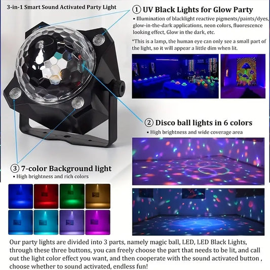 1pc Multi-color Disco Ball Party Lights Sound Activated LED DJ Strobe Light For Indoor Room Dance Parties Birthday Rave Home Club Karaoke Outdoor Stage Show Wedding Halloween Christmas Decorations