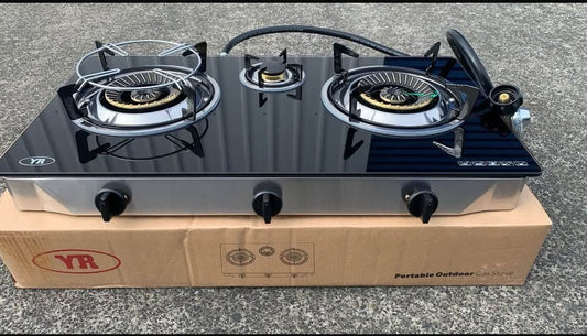 Triple Wok Toughened Glass Auto Ignition Gas Burner